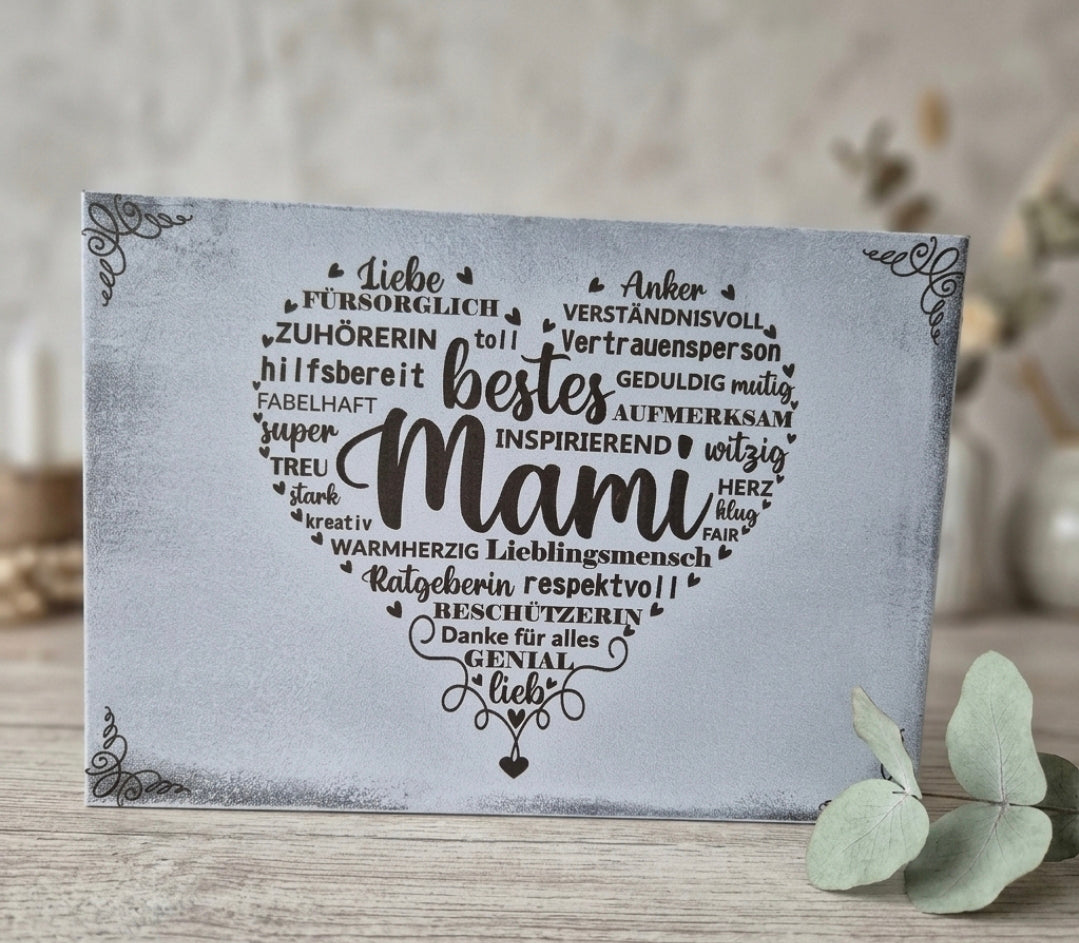 Holzschild Herz bestes Mami A4 quer � personalisiertes Holzschild mit Gravur