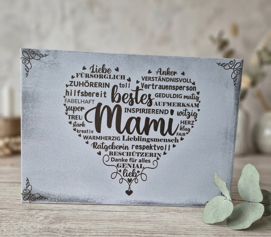 Holzschild Herz bestes Mami A4 quer � personalisiertes Holzschild mit Gravur
