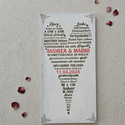 Personalisiertes Hochzeitsherz im Shabby Chic (60 x 30 cm)