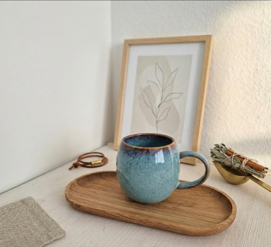 Tasse mit Holz-Unterteller, 2- teiig